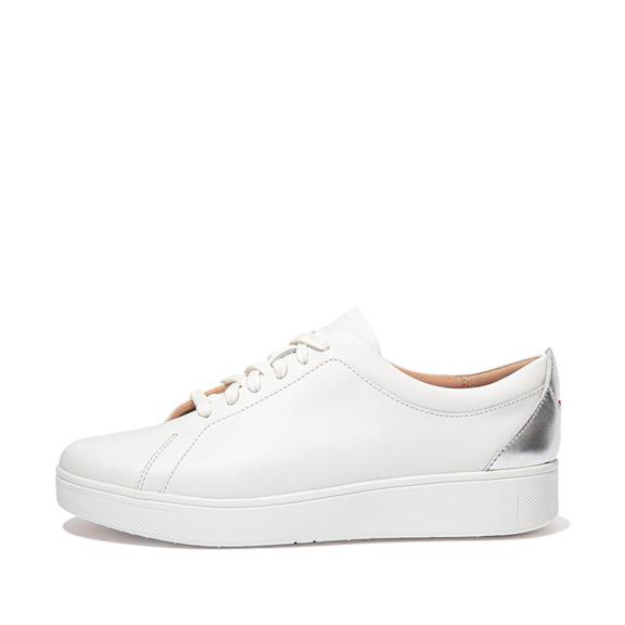 FitFlop Women's RALLY Metallic-backtab Leather Sneakers - White/Silver (AHGFU-8479)